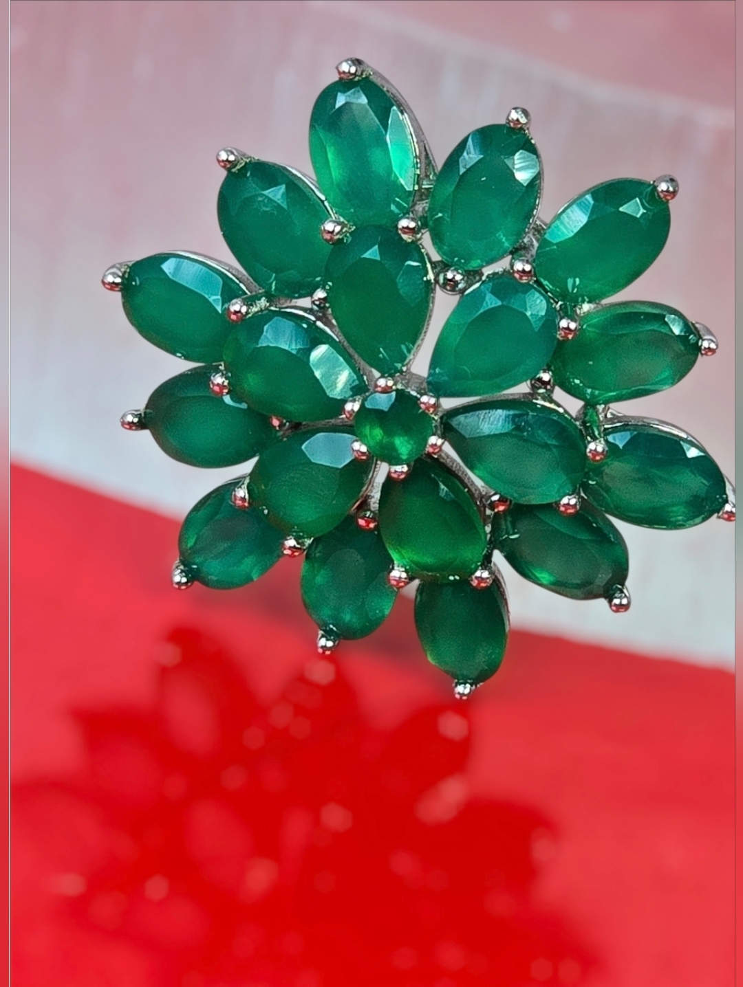 925 Sterling Silver Flower Pendant 2.5cm With Natural Green Onyx Gemstone